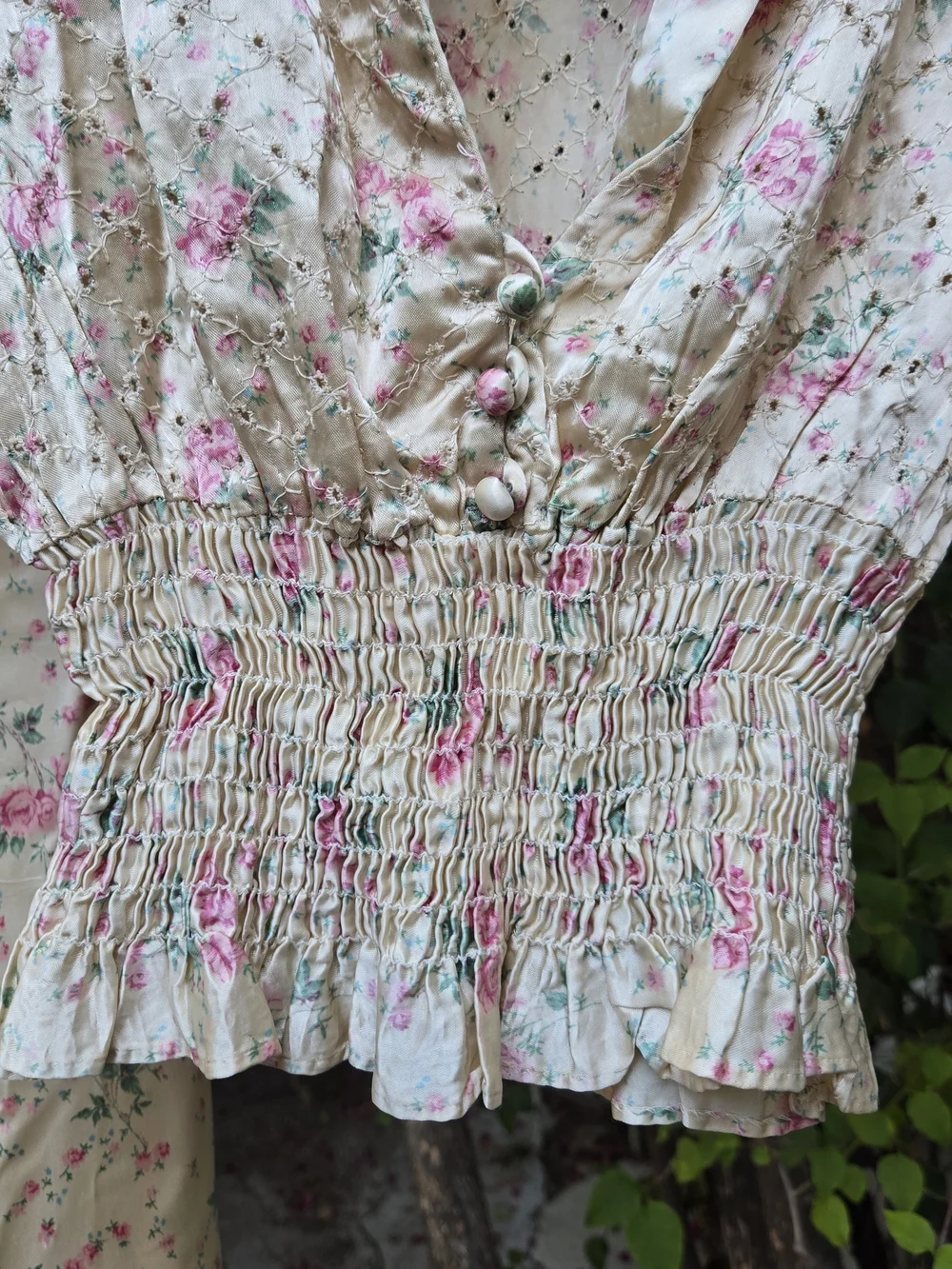 Vintage 60s 70s Does 30s Floral Top And Ultra Wide Leg Pant Suit Set XS S - Picture 4 of 16